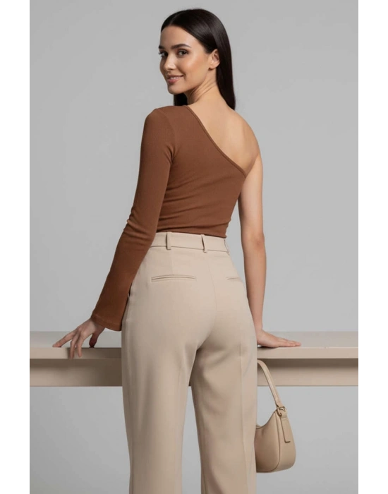 Tek Omuzlu Basic Bluz kahve T4275