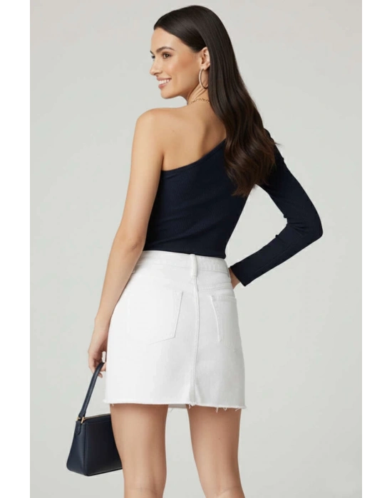 Tek Omuzlu Basic Bluz Lacivert T4275