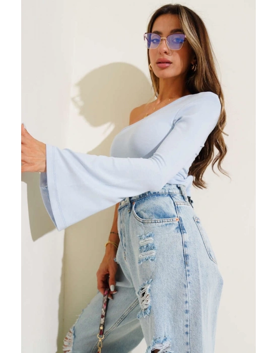 Tek Omuzlu Basic Bluz Mavi T4275