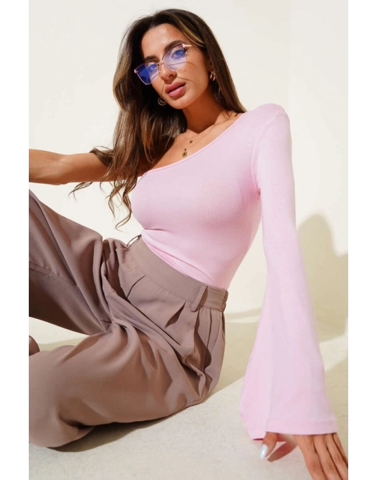 Tek Omuzlu Basic Bluz Pembe T4275