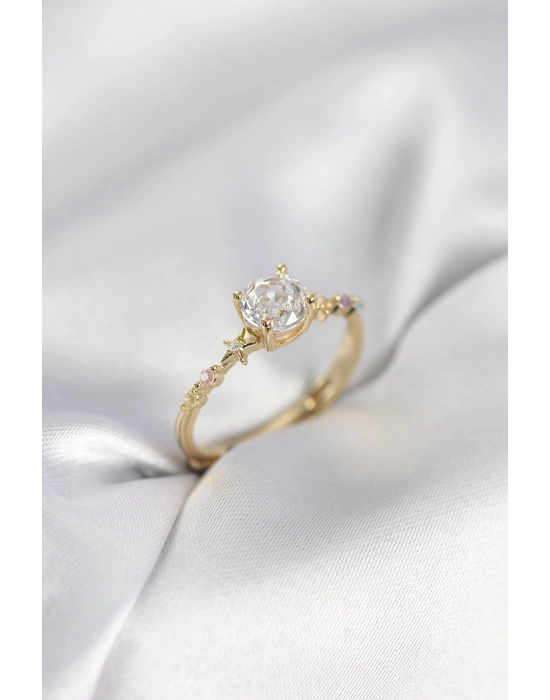 Tek Taş Model Zirkon Taşlı Gold Renk Kadın Yüzük