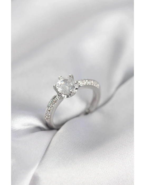 Tek Taş Model Zirkon Taşlı Gümüş Renk Kadın Yüzük