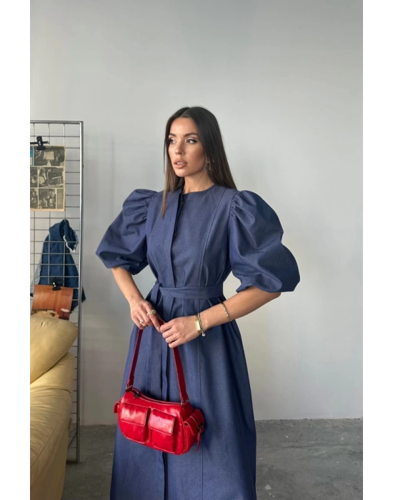 TENCEL KARPUZ KOL ELBİSE - İndigo