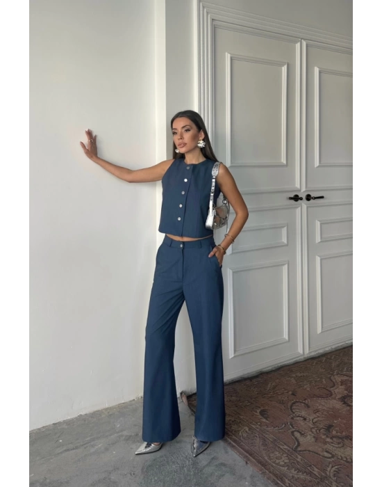 TENCEL KOLSUZ GÖMLEK - PANTOLON TAKIM - İndigo