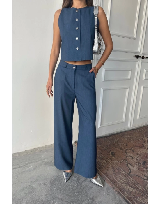TENCEL KOLSUZ GÖMLEK - PANTOLON TAKIM - İndigo
