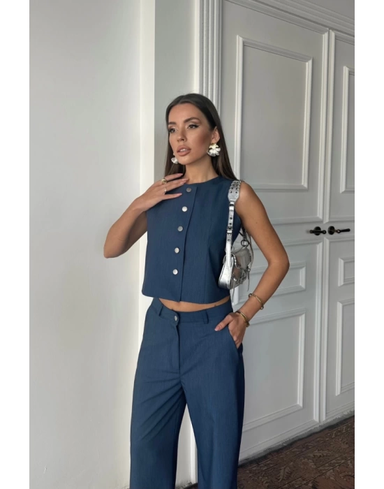 TENCEL KOLSUZ GÖMLEK - PANTOLON TAKIM - İndigo