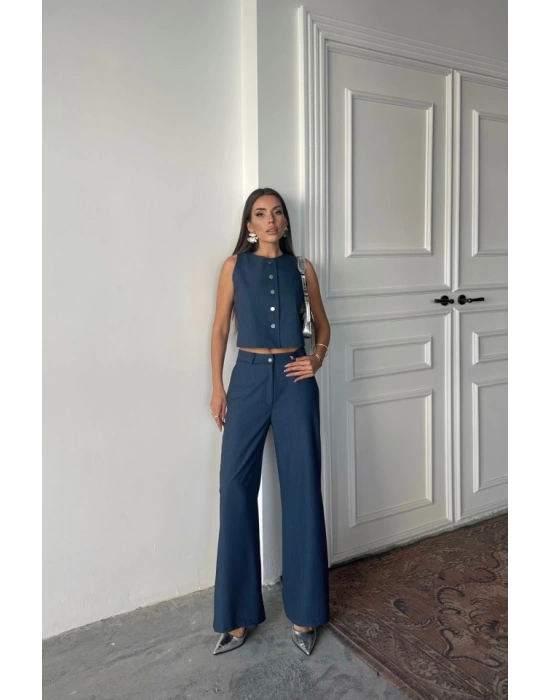 TENCEL KOLSUZ GÖMLEK - PANTOLON TAKIM - İndigo