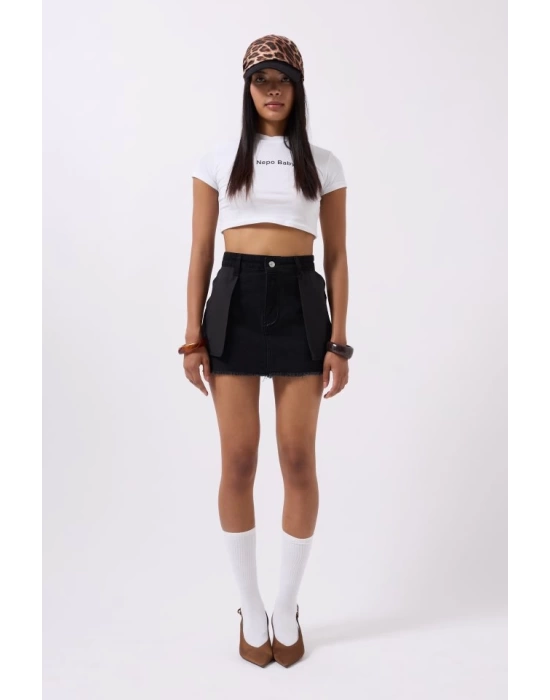 Ters Detay Denim Mini Etek