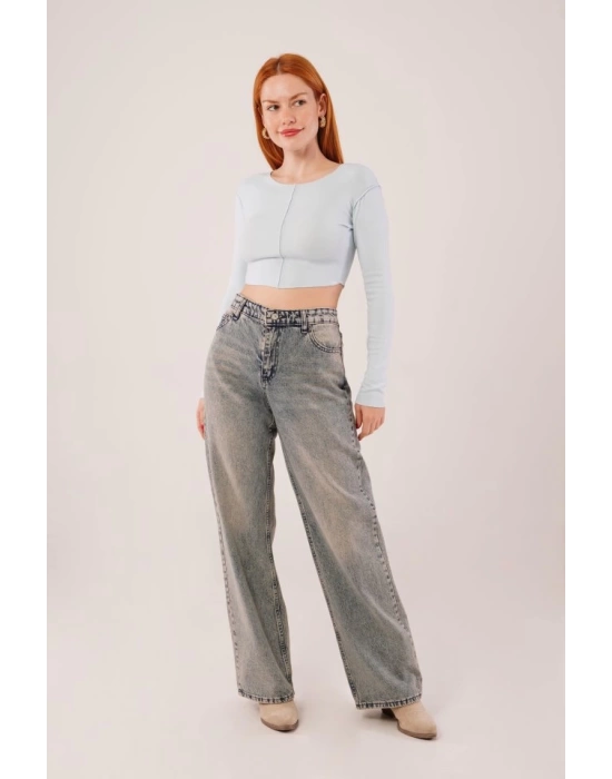 Ters Dikişli Basic Bebe Mavisi Body Bluz