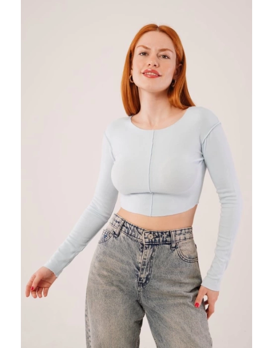 Ters Dikişli Basic Bebe Mavisi Body Bluz