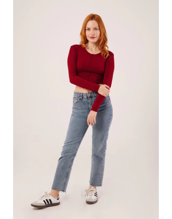 Ters Dikişli Basic Bordo Body Bluz