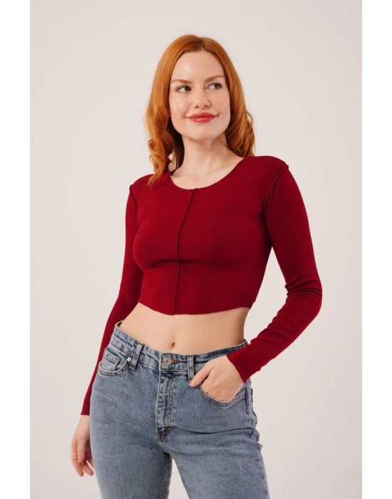 Ters Dikişli Basic Bordo Body Bluz