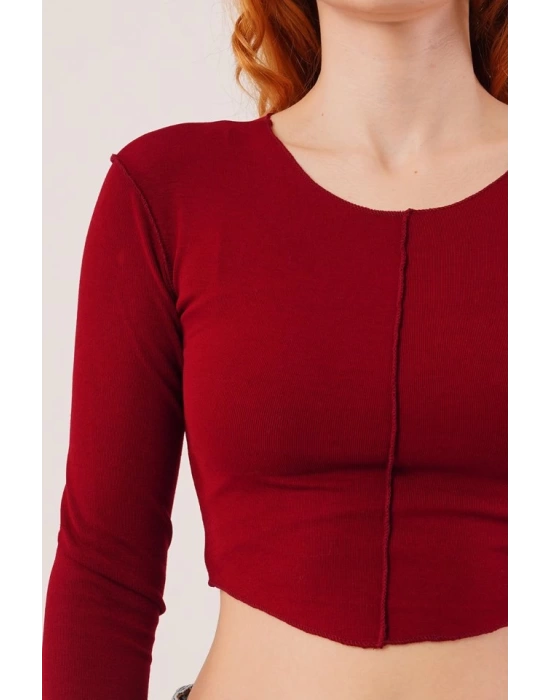 Ters Dikişli Basic Bordo Body Bluz
