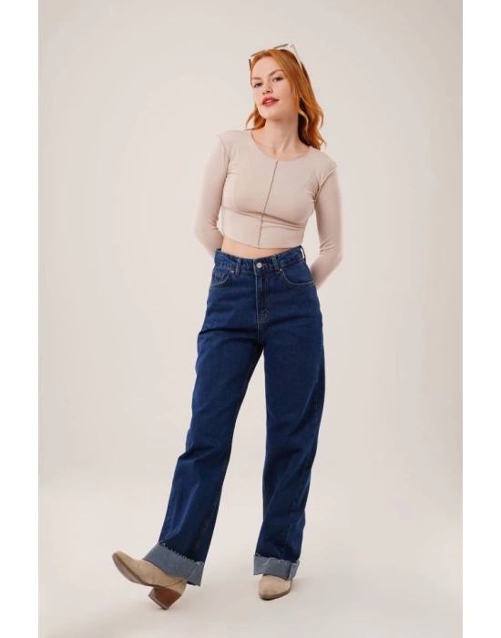 Ters Dikişli Basic Krem Body Bluz