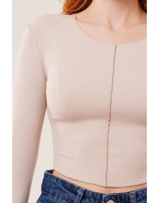 Ters Dikişli Basic Krem Body Bluz