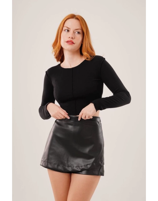 Ters Dikişli Basic Siyah Body Bluz