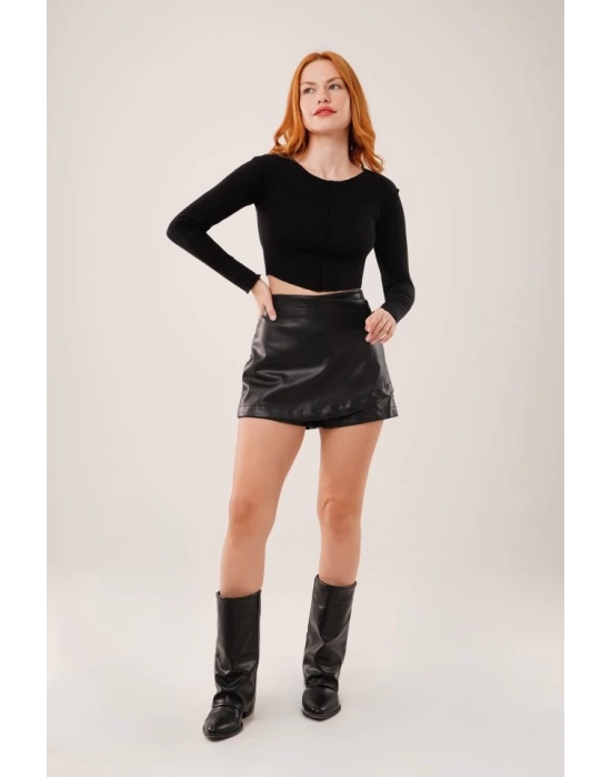 Ters Dikişli Basic Siyah Body Bluz