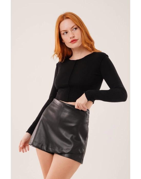 Ters Dikişli Basic Siyah Body Bluz