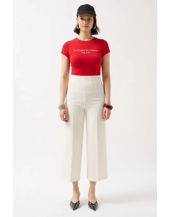 Thanks God Baskılı Likralı Crop T-Shirt
