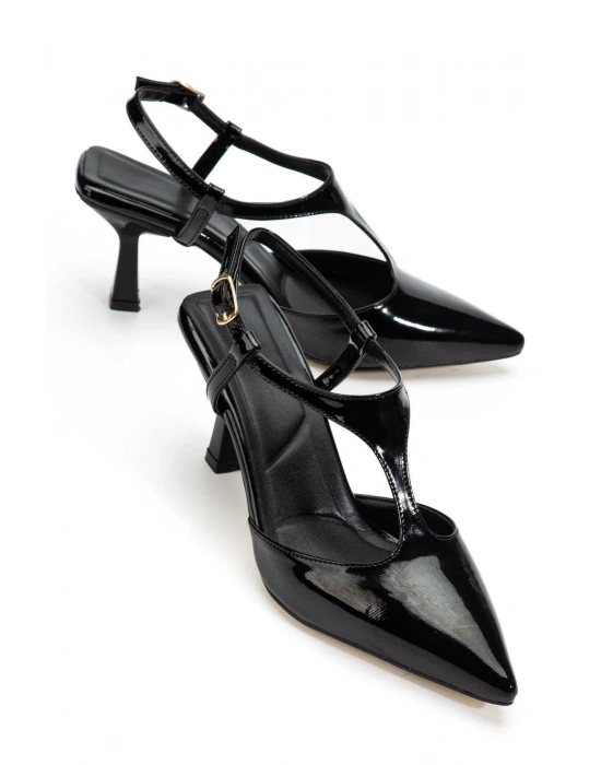 Tula Siyah Rugan Topuklu Ayakkabı