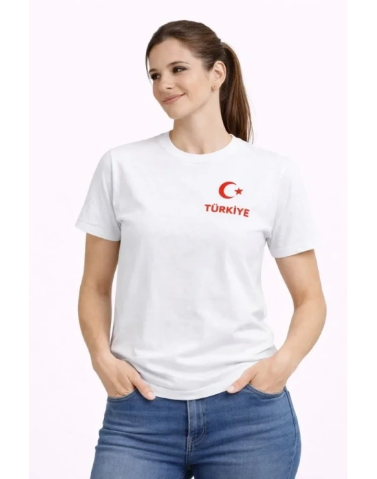 TÜRKİYE Ay Yıldız Baskılı Taraftar Forma T-Shirt - Beyaz