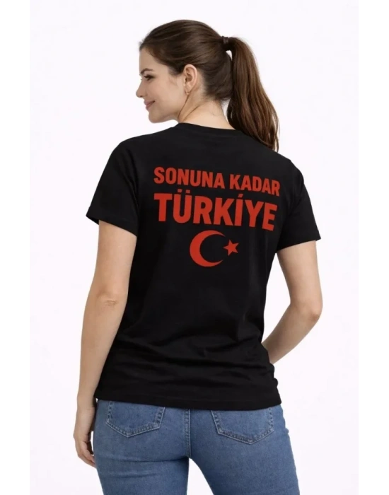TÜRKİYE Ay Yıldız Baskılı Taraftar Forma T-Shirt - Siyah
