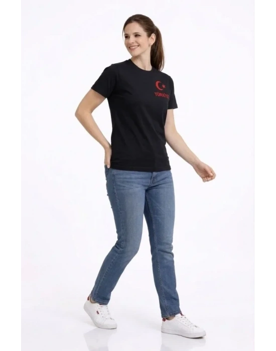 TÜRKİYE Ay Yıldız Baskılı Taraftar Forma T-Shirt - Siyah