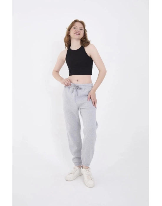 Üç İplik Basic Lastikli Eşofman Pantolon - Gri