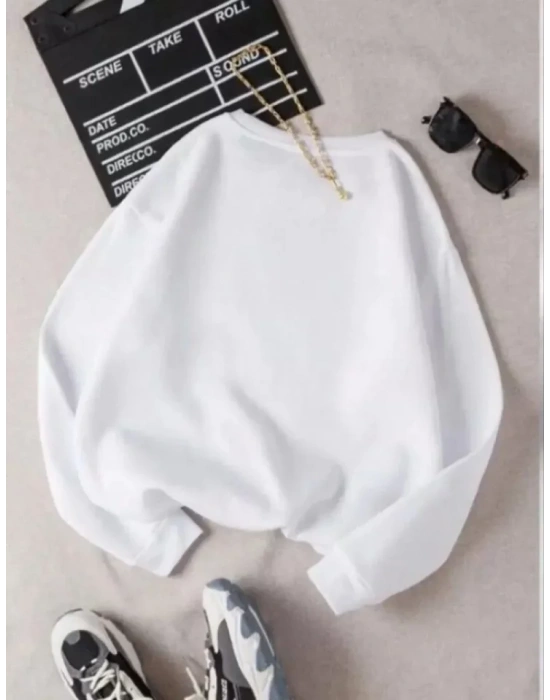 Üç İplik Biskilet Yaka Basic SweatShirt - Beyaz