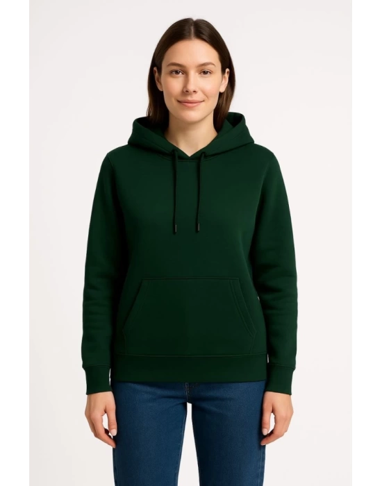 Üç İplik Kapüşonlu Kanguru Çepli SweatShirt Hoodie - Haki