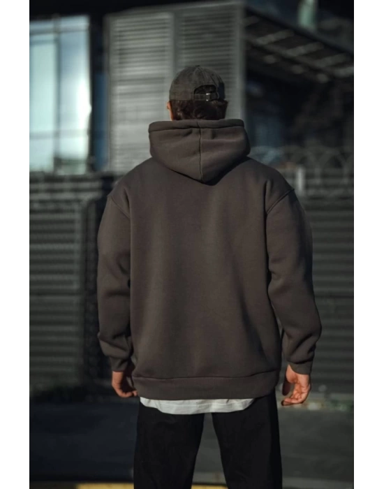 Üç İplik Penye Kapşonlu Basic SweatShirt - Antrasit