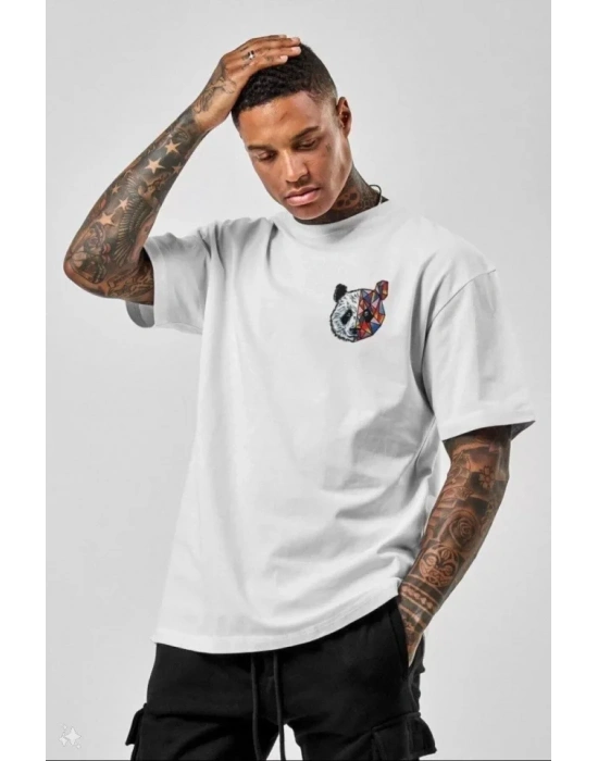 Unisex Baskılı Oversize T-Shirt - Beyaz