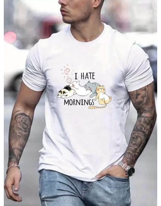 Unisex Baskılı Oversize T-Shirt - Beyaz