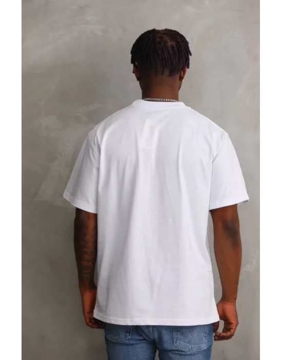 Unisex Baskılı Oversize T-Shirt - Beyaz