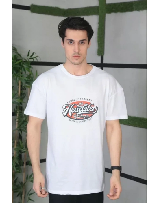 Unisex Baskılı Oversize T-Shirt - Beyaz