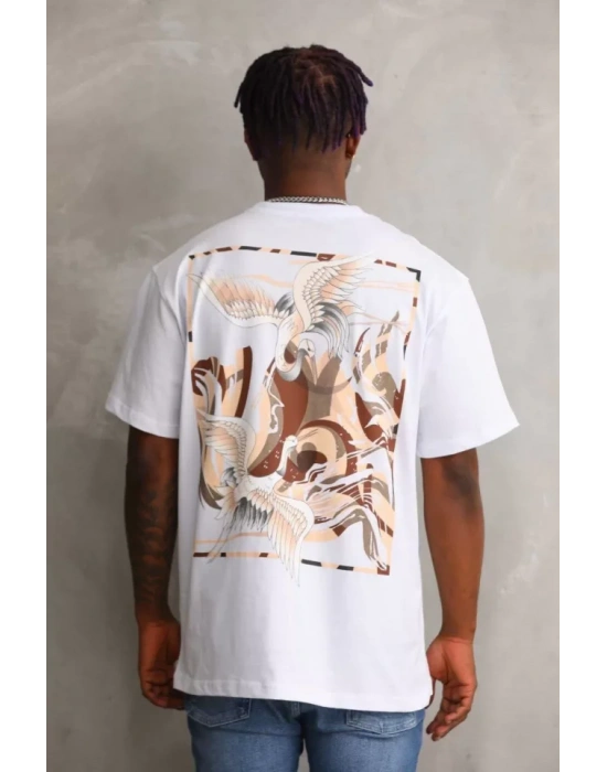 Unisex Baskılı Oversize T-Shirt - Beyaz