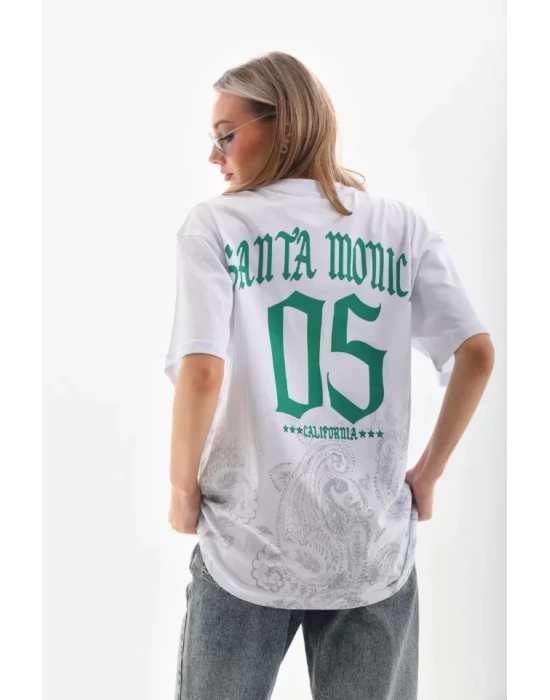 Unisex Baskılı Oversize T-Shirt - Beyaz