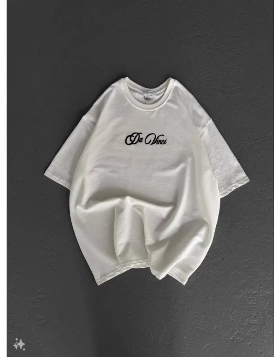 Unisex Baskılı Oversize T-Shirt - Beyaz