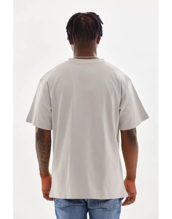 Unisex Baskılı Oversize T-Shirt - Gri