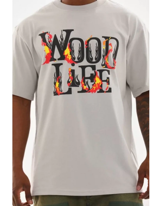 Unisex Baskılı Oversize T-Shirt - Gri