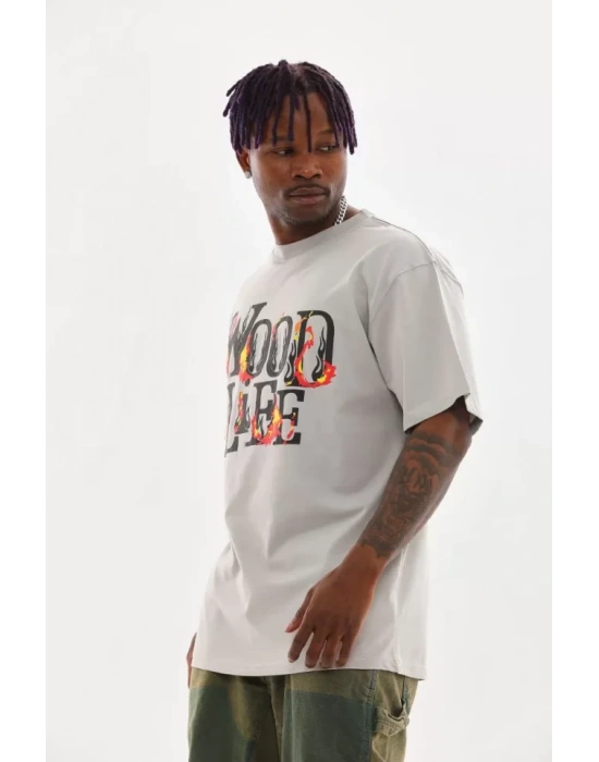 Unisex Baskılı Oversize T-Shirt - Gri