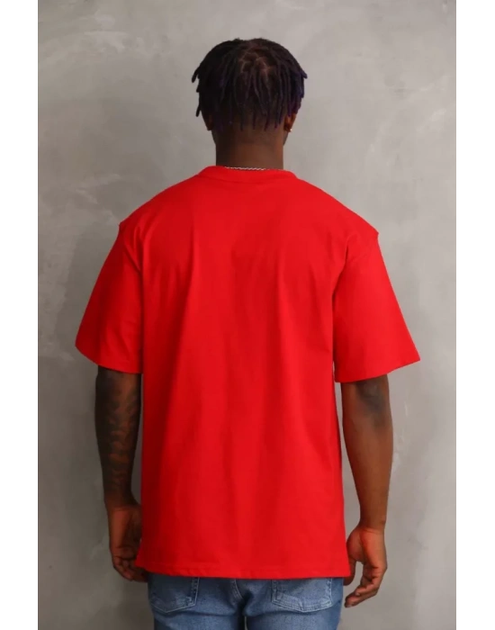 Unisex Baskılı Oversize T-Shirt - Kırmızı