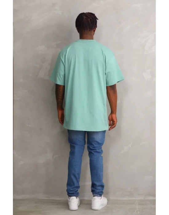 Unisex Baskılı Oversize T-Shirt - Mint Yeşili