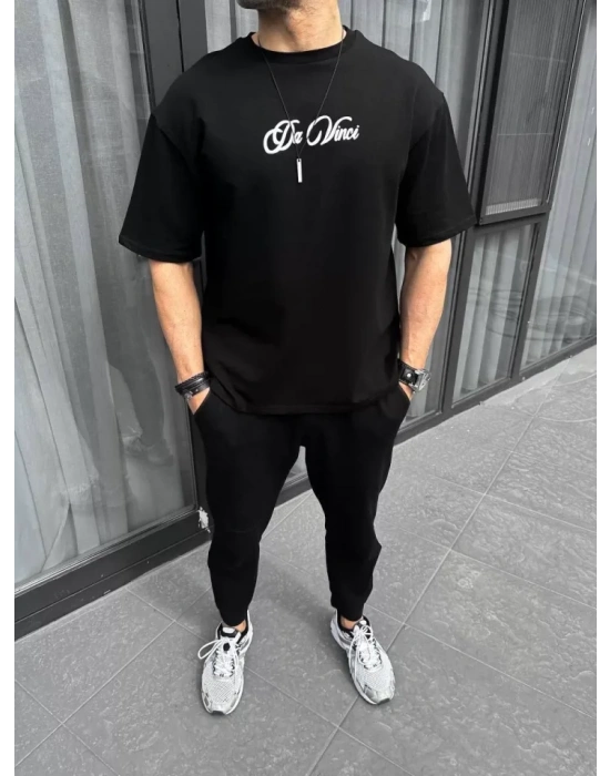 Unisex Baskılı Oversize T-Shirt - Siyah