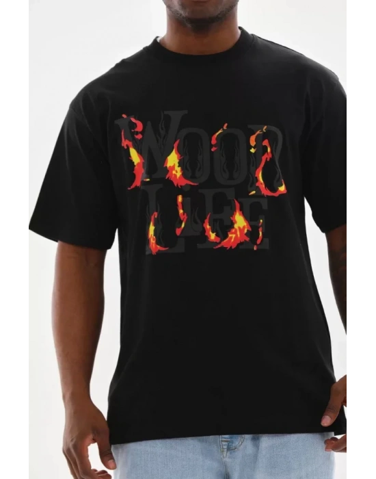 Unisex Baskılı Oversize T-Shirt - Siyah