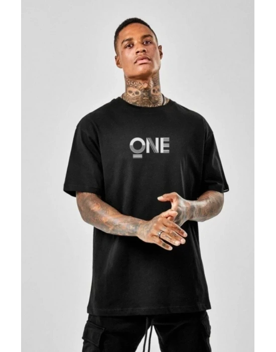 Unisex Baskılı Oversize T-Shirt - Siyah