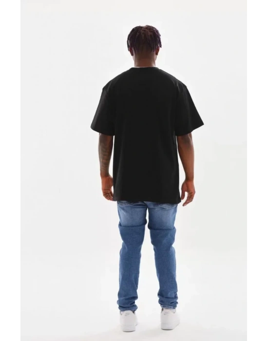 Unisex Baskılı Oversize T-Shirt - Siyah