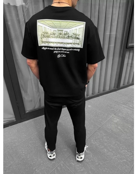 Unisex Baskılı Oversize T-Shirt - Siyah