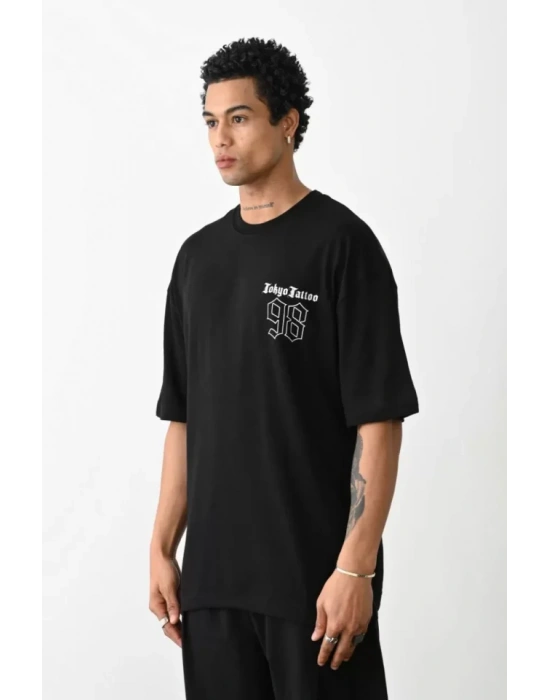 Unisex Baskılı Oversize T-Shirt - Siyah