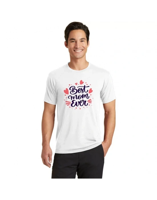 Unisex Bisiklet Yaka Baskılı Oversize T-Shirt - Beyaz